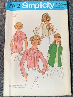 Simplicity Misses Shirt Sewing Pattern Size 14 7912 Uncut